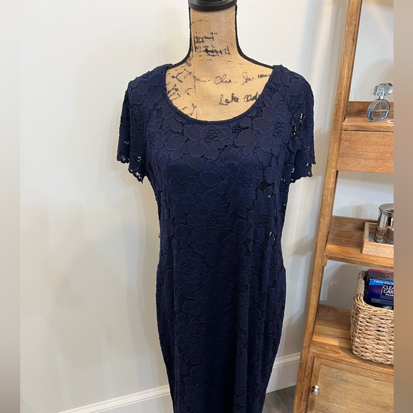 Navy Laced Overlay Dress - Picture 2 of 10